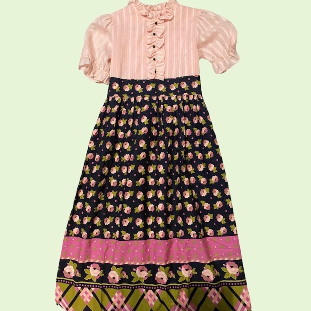 1960s Vintage Dolly Rocker Style Midi/Maxi Dress XS